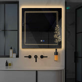 LED Spiegel Vierkant | met Touch-Knoppen | en Anti-Condens Functie | Warm Wit Licht - Reyze Serie Good Vibes Model 3
