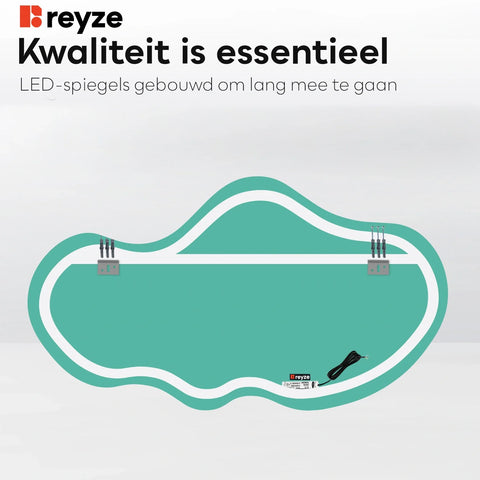LED Spiegel Asymmetrisch 2 | Zonder Touchknoppen | Warm Wit Licht - Reyze Serie Ambient Model 1 - Horizontal