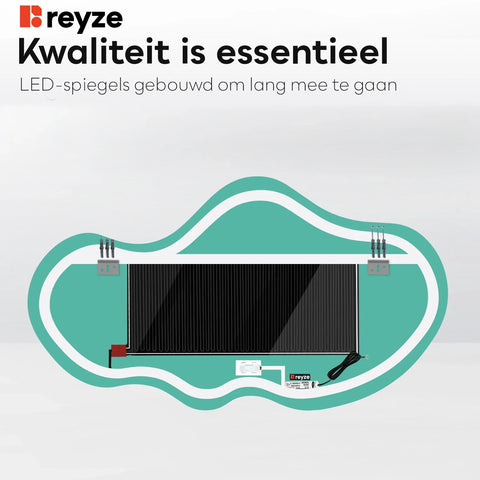 LED Spiegel Asymmetrisch 2 | met Touch-Knoppen | en Anti-Condens Functie | Warm Wit Licht - Reyze Serie Ambient Model 1 - Horizontal