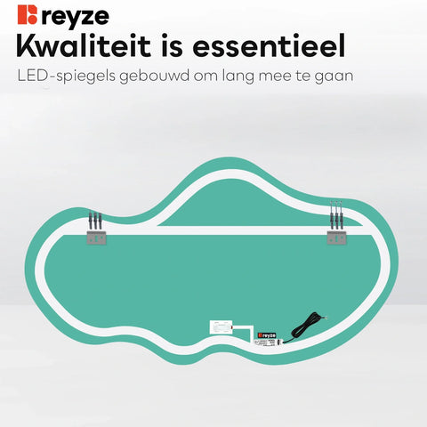 LED Spiegel Asymmetrisch 2 | met Touch-Knop | Warm Wit Licht - Reyze Serie Salono Model 1 - Horizontal