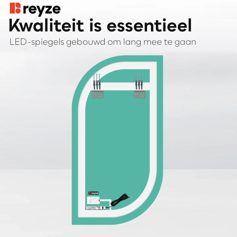 LED Spiegel Semi-ovaal 1 | met Touch-Knop | Neutraal wit licht - Reyze Serie Salono Model 1