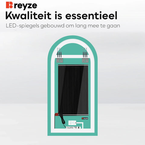 LED Spiegel Semi-ovaal 2 | met Touch-Knoppen | en Anti-Condens Functie | Neutraal wit licht - Reyze Serie Salono Model 1