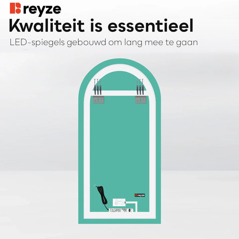 LED Spiegel Semi-ovaal 2 | met Touch-Knop | Warm Wit Licht - Reyze Serie Salono Model 1