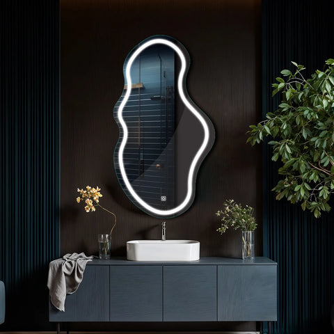 LED Spiegel Asymmetrisch 2 | met Touch-Knop | Koud wit licht - Reyze Serie Salono Model 1 - Verticaal