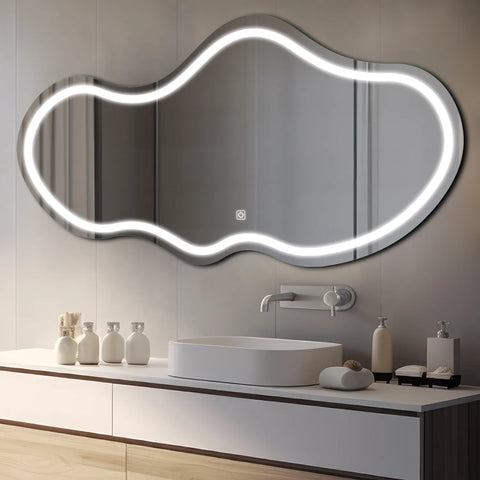 LED Spiegel Asymmetrisch 2 | met Touch-Knop | Koud wit licht - Reyze Serie Salono Model 1 - Horizontal