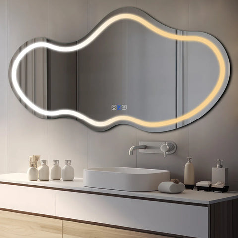 LED Spiegel Asymmetrisch 2 | met Touch-Knoppen | en Anti-Condens Functie | Instelbare lichttemperatuur - Reyze Serie Salono Model 1 - Horizontal