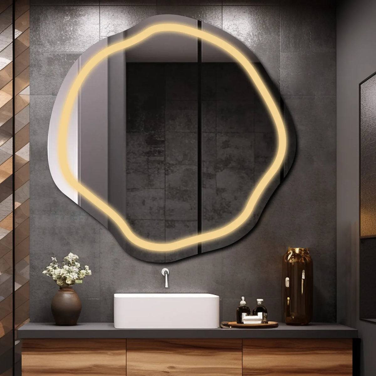 LED Spiegel Asymmetrisch Ovaal | Zonder Touchknoppen | Warm Wit Licht - Reyze Serie Salono Model 1