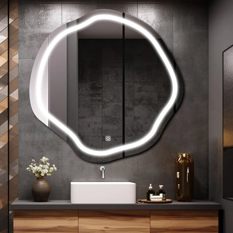 LED Spiegel Asymmetrisch Ovaal | met Touch-Knop | Koud wit licht - Reyze Serie Salono Model 1