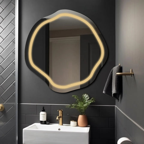 LED Spiegel Asymmetrisch Ovaal | Zonder Touchknoppen | Warm Wit Licht - Reyze Serie Salono Model 1