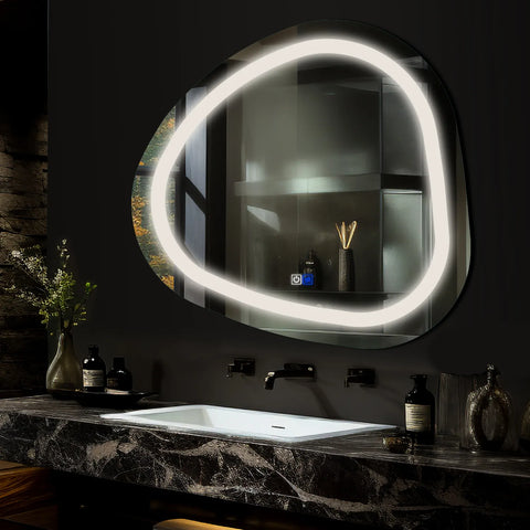 LED Spiegel Asymmetrisch | met Touch-Knoppen | en Anti-Condens Functie | Neutraal wit licht - Reyze Serie Salono Model 1