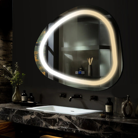 LED Spiegel Asymmetrisch | met Touch-Knoppen | en Anti-Condens Functie | Instelbare lichttemperatuur - Reyze Serie Salono Model 1