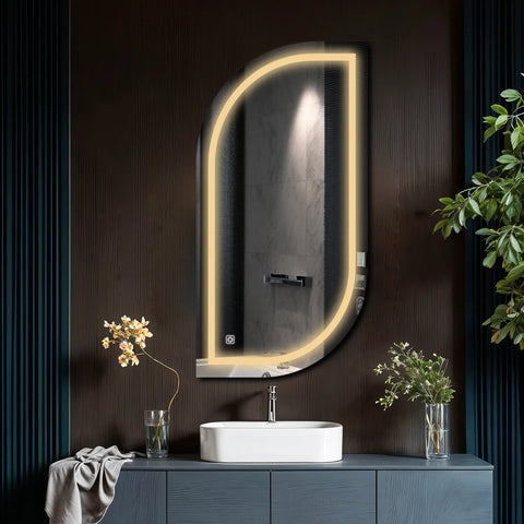 LED Spiegel Semi-ovaal 1 | met Touch-Knop | Warm Wit Licht - Reyze Serie Salono Model 1
