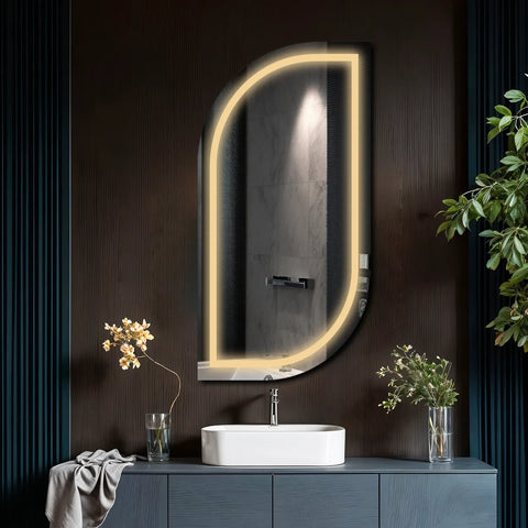 LED Spiegel Semi-ovaal 1 | Zonder Touchknoppen | Warm Wit Licht - Reyze Serie Salono Model 1