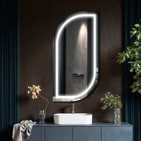 LED Spiegel Semi-ovaal 1 | Zonder Touchknoppen | Koud wit licht - Reyze Serie Salono Model 1