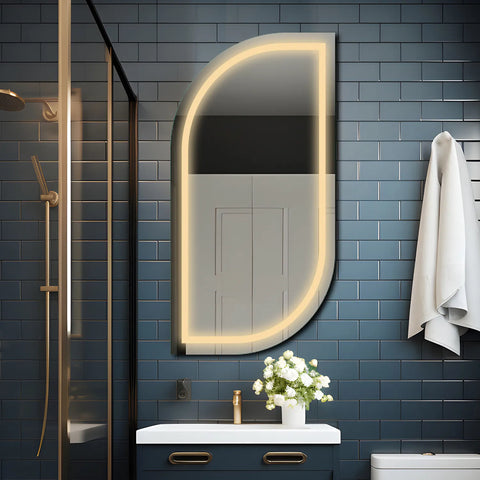 LED Spiegel Semi-ovaal 1 | Zonder Touchknoppen | Warm Wit Licht - Reyze Serie Salono Model 1