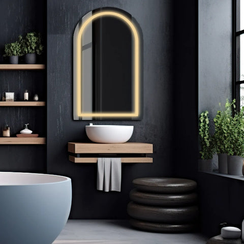 LED Spiegel Semi-ovaal 2 | Zonder Touchknoppen | Warm Wit Licht - Reyze Serie Salono Model 1