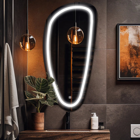 LED Spiegel Asymmetrisch Vertical | met Touch-Knop | Koud wit licht - Reyze Serie Salono Model 1