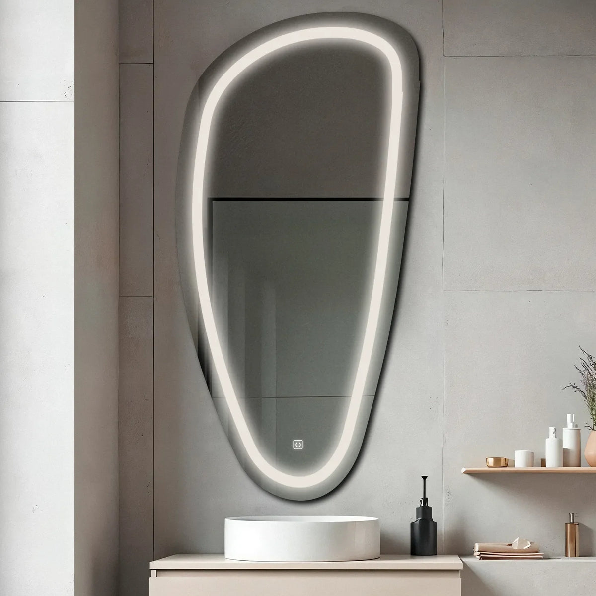 LED Spiegel Asymmetrisch Vertical | met Touch-Knop | Neutraal wit licht - Reyze Serie Salono Model 1