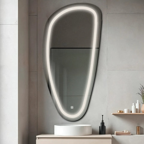 LED Spiegel Asymmetrisch Vertical | met Touch-Knop | Neutraal wit licht - Reyze Serie Salono Model 1