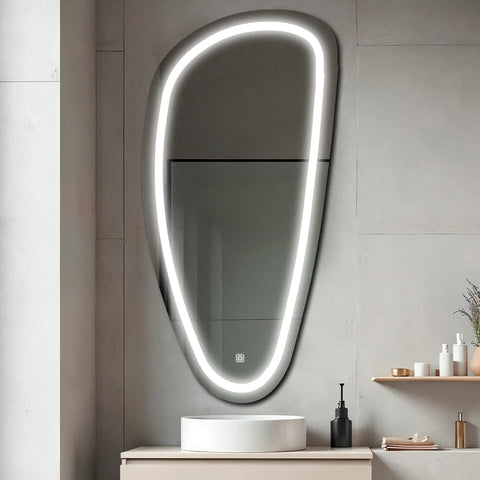LED Spiegel Asymmetrisch Vertical | met Touch-Knop | Koud wit licht - Reyze Serie Salono Model 1