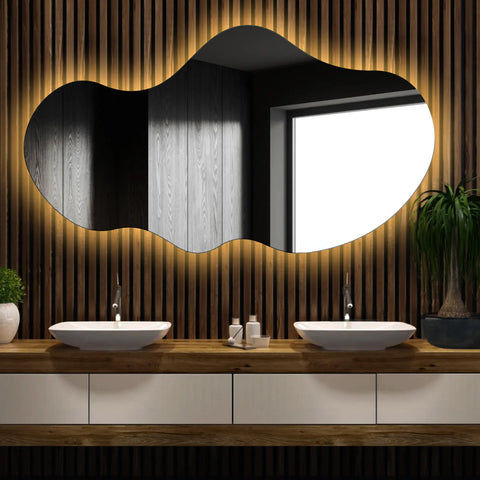 LED Spiegel Asymmetrisch 2 | Zonder Touchknoppen | Warm Wit Licht - Reyze Serie Ambient Model 1 - Horizontal