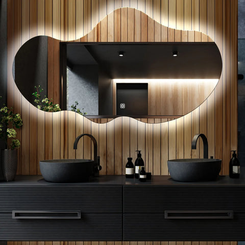 LED Spiegel Asymmetrisch 2 | met Touch-Knop | Koud wit licht - Reyze Serie Ambient Model 1 - Horizontal