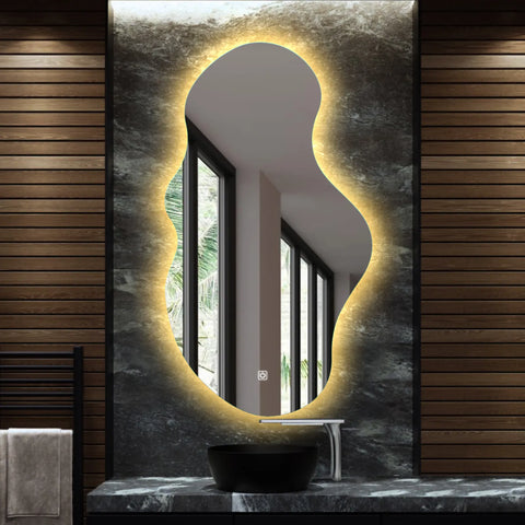 LED Spiegel Asymmetrisch 2 | met Touch-Knop | Warm Wit Licht - Reyze Serie Ambient Model 1 - Verticaal