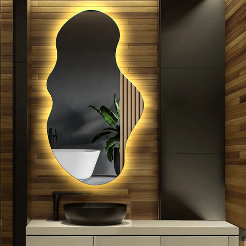 LED Spiegel Asymmetrisch 2 | Zonder Touchknoppen | Warm Wit Licht - Reyze Serie Ambient Model 1 - Verticaal