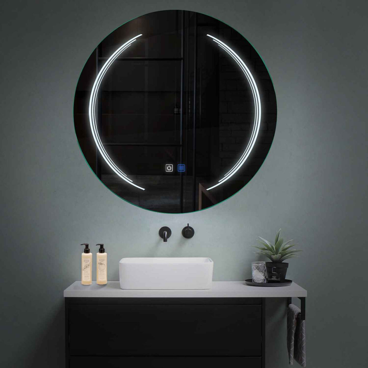 LED Spiegel Rond | met Touch-Knoppen | en Anti-Condens Functie | Koud wit licht - Reyze Serie Salono Model 8