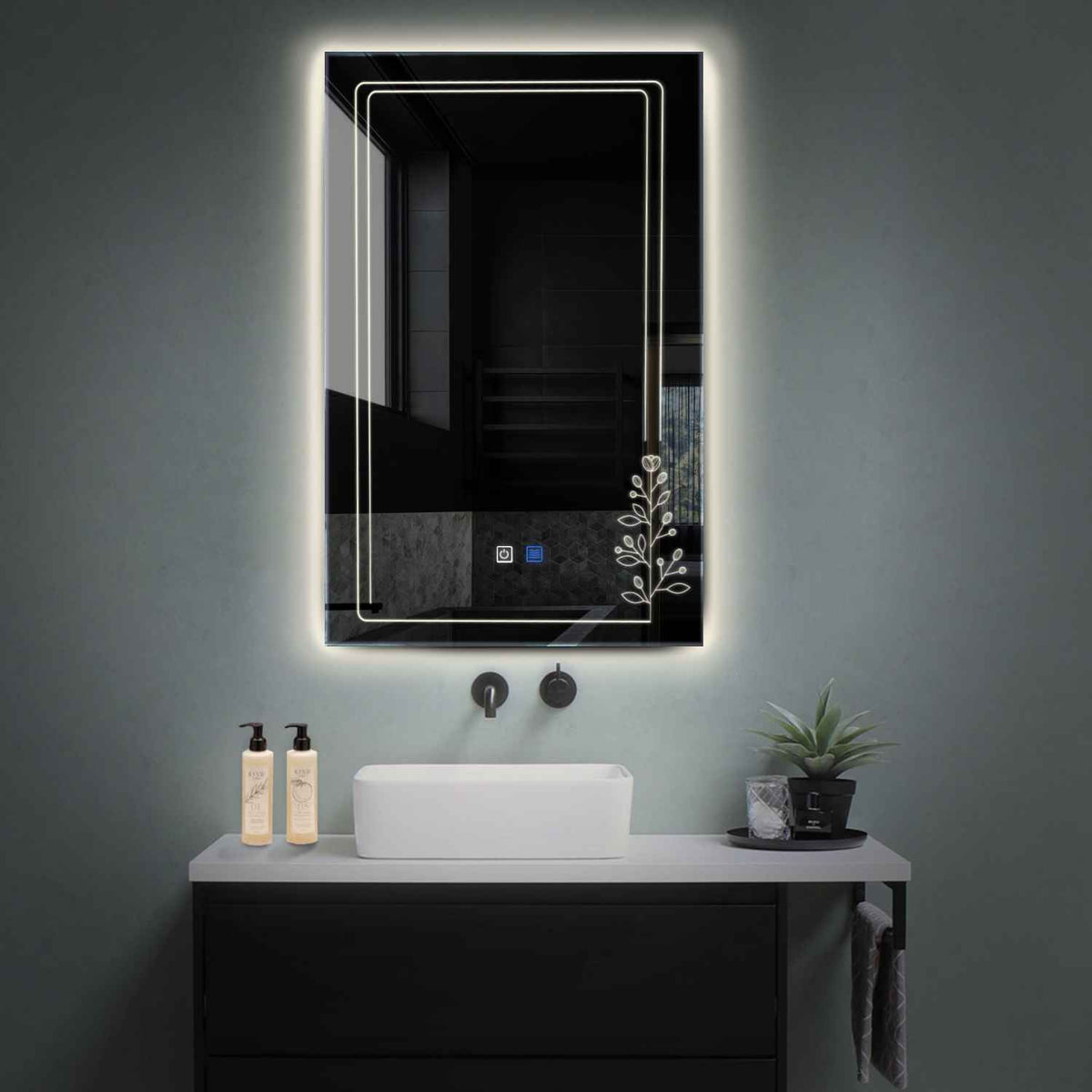 LED Spiegel Verticaal | met Touch-Knoppen | en Anti-Condens Functie | Neutraal wit licht - Reyze Serie Good Vibes Model 3
