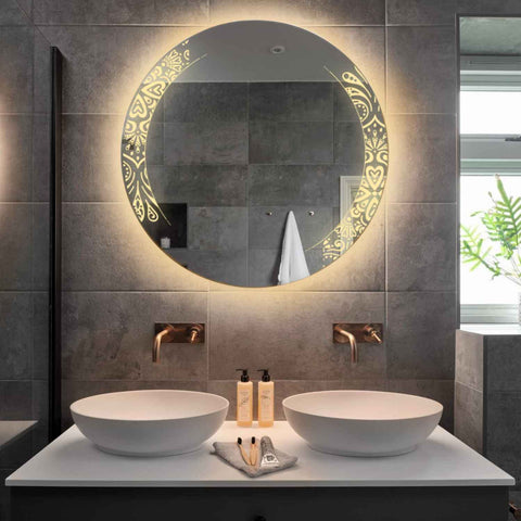 LED Spiegel Rond | met Touch-Knoppen | en Anti-Condens Functie | Warm Wit Licht - Reyze Serie Good Vibes Model 4