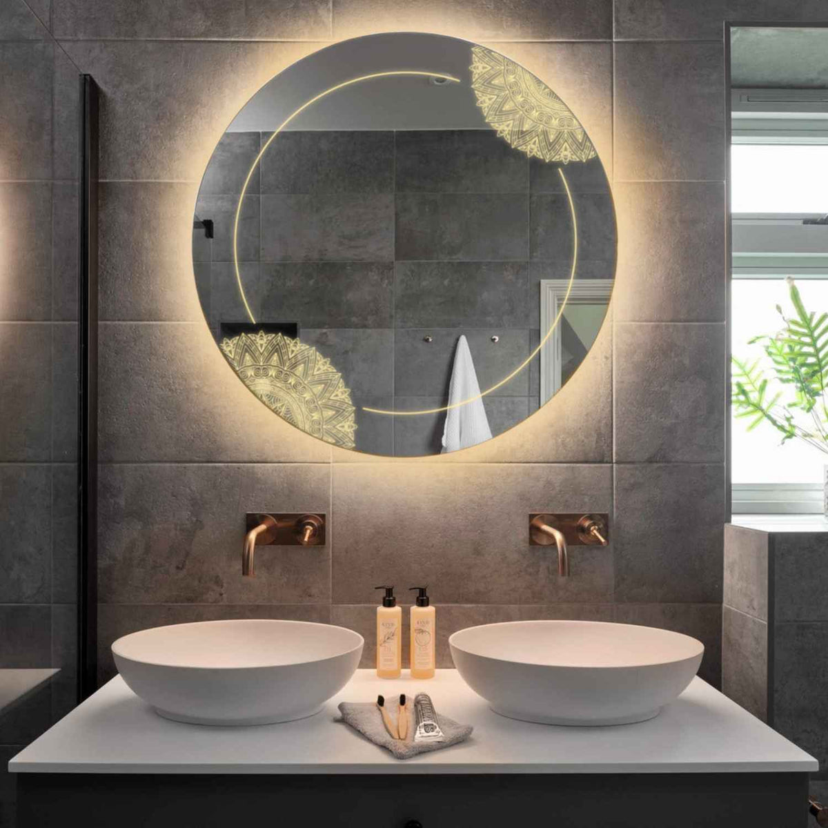 LED Spiegel Rond | met Touch-Knoppen | en Anti-Condens Functie | Warm Wit Licht - Reyze Serie Good Vibes Model 7