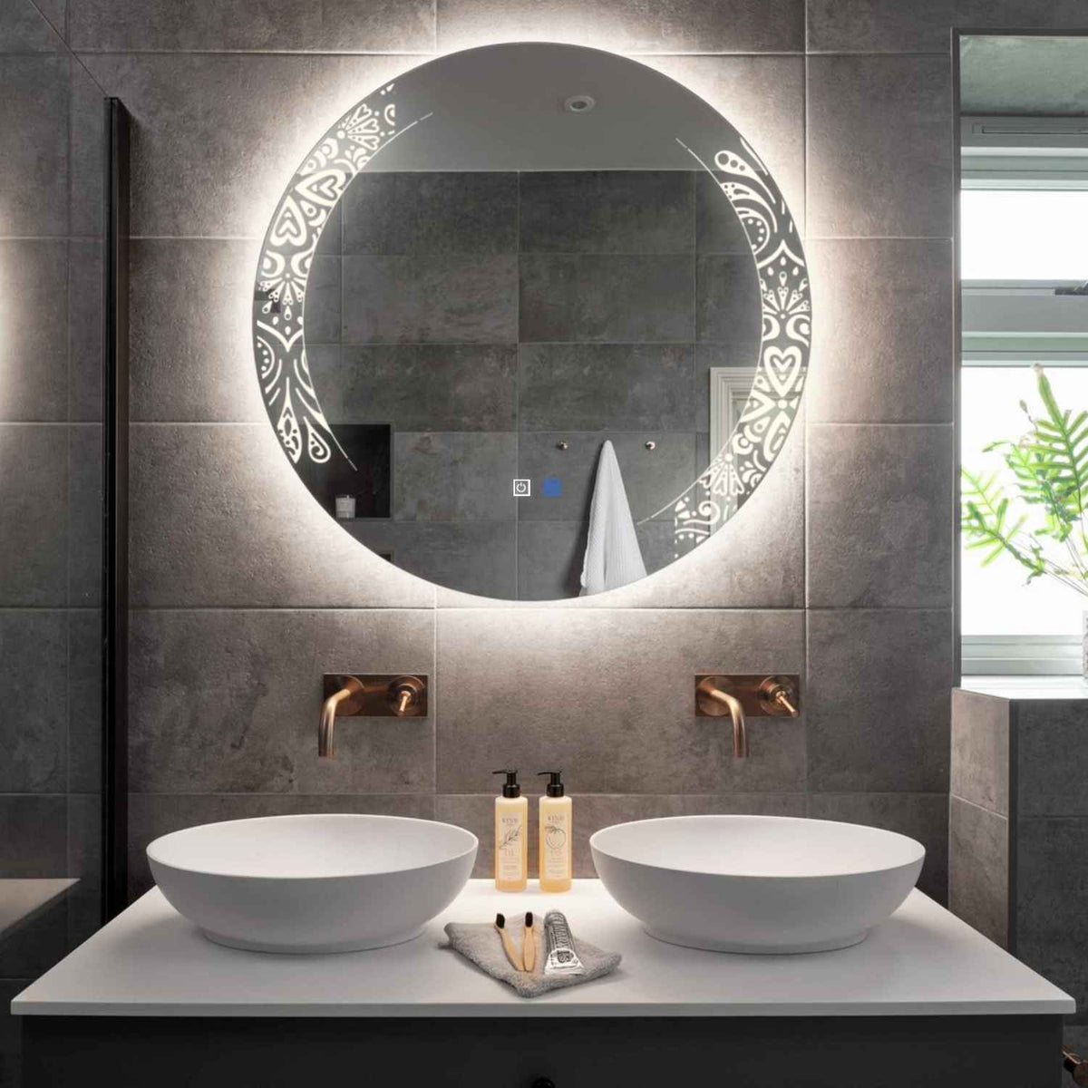 LED Spiegel Rond | met Touch-Knoppen | en Anti-Condens Functie | Neutraal wit licht - Reyze Serie Good Vibes Model 4
