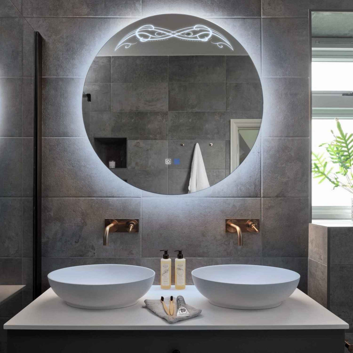 LED Spiegel Rond | met Touch-Knoppen | en Anti-Condens Functie | Koud wit licht - Reyze Serie Good Vibes Model 6
