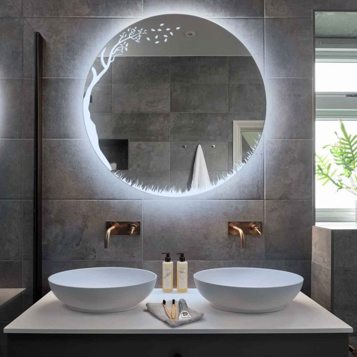 LED Spiegel Rond | Zonder Touchknoppen | Koud wit licht - Reyze Serie Good Vibes Model 8