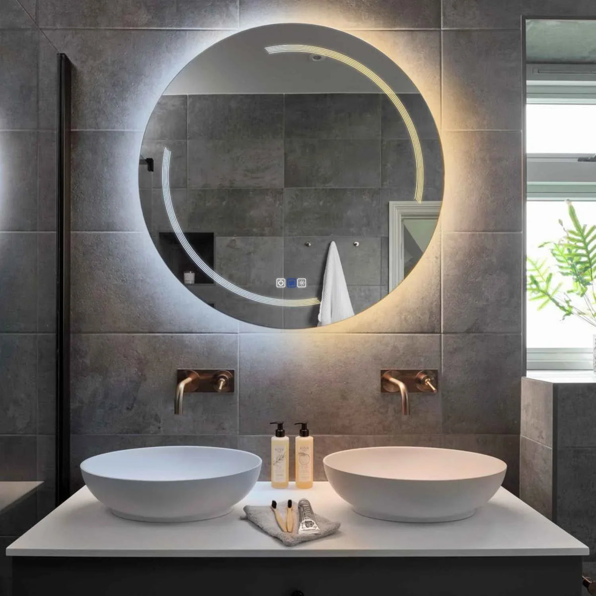 LED Spiegel Rond | met Touch-Knoppen | en Anti-Condens Functie | Instelbare lichttemperatuur - Reyze Serie Minimal Model 2