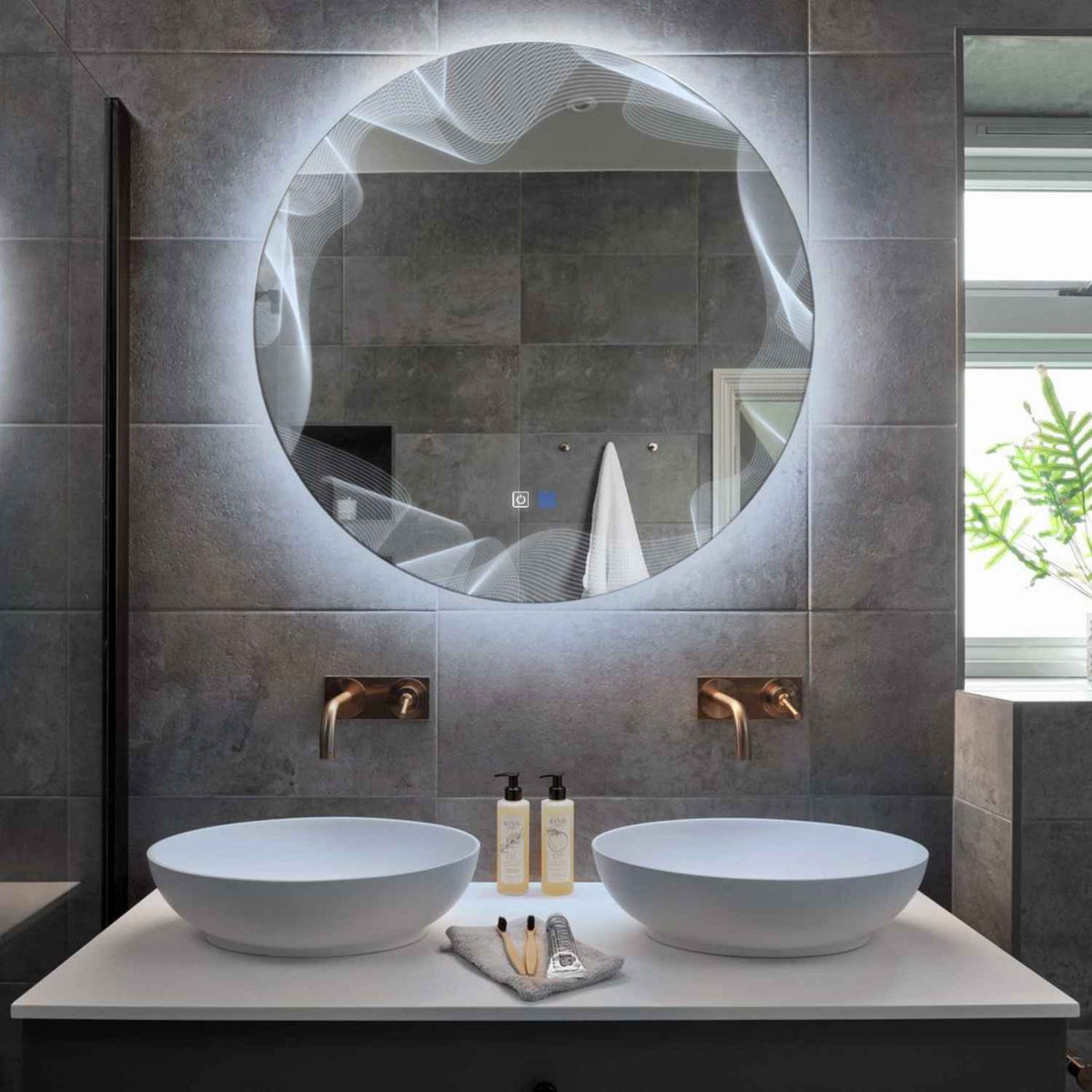 LED Spiegel Rond | met Touch-Knoppen | en Anti-Condens Functie | Koud wit licht - Reyze Serie Simetria Model 3