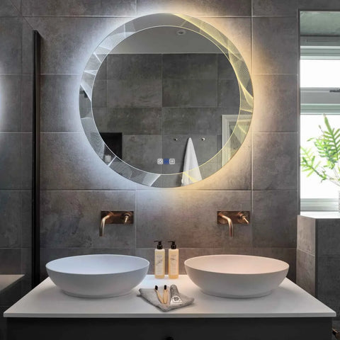 LED Spiegel Rond | met Touch-Knoppen | en Anti-Condens Functie | Instelbare lichttemperatuur - Reyze Serie Simetria Model 2