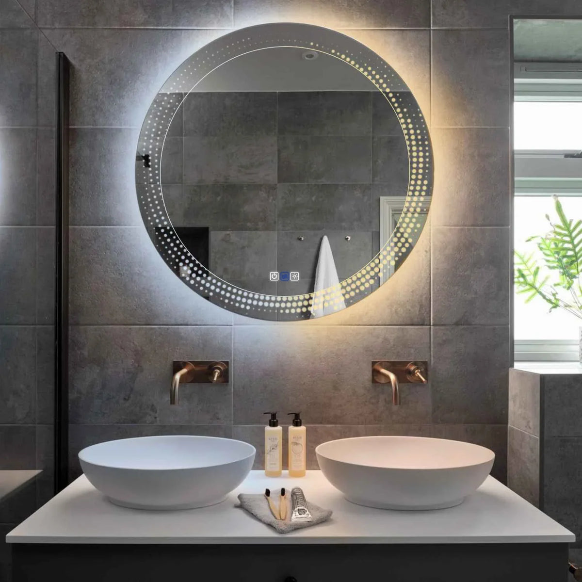 LED Spiegel Rond | met Touch-Knoppen | en Anti-Condens Functie | Instelbare lichttemperatuur - Reyze Serie Simetria Model 8