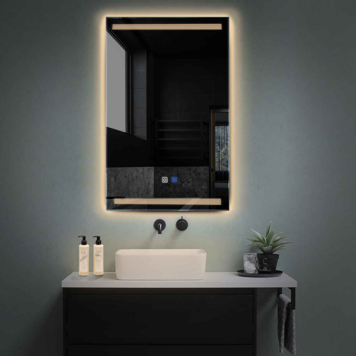 LED Spiegel Verticaal | met Touch-Knoppen | en Anti-Condens Functie | Warm Wit Licht - Reyze Serie Minimal Model 8