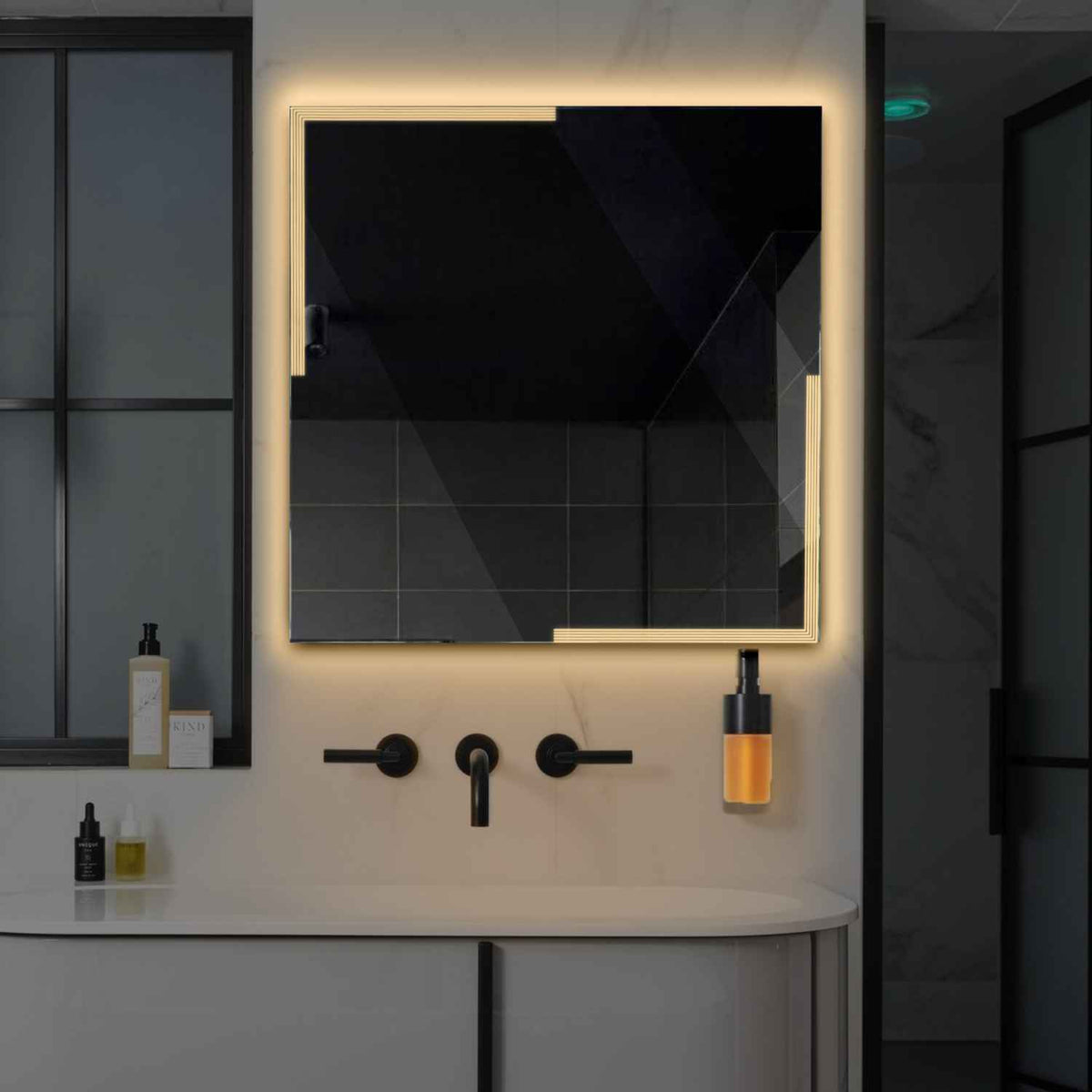LED Spiegel Vierkant | Zonder Touchknoppen | Warm Wit Licht - Reyze Serie Edge Model 2