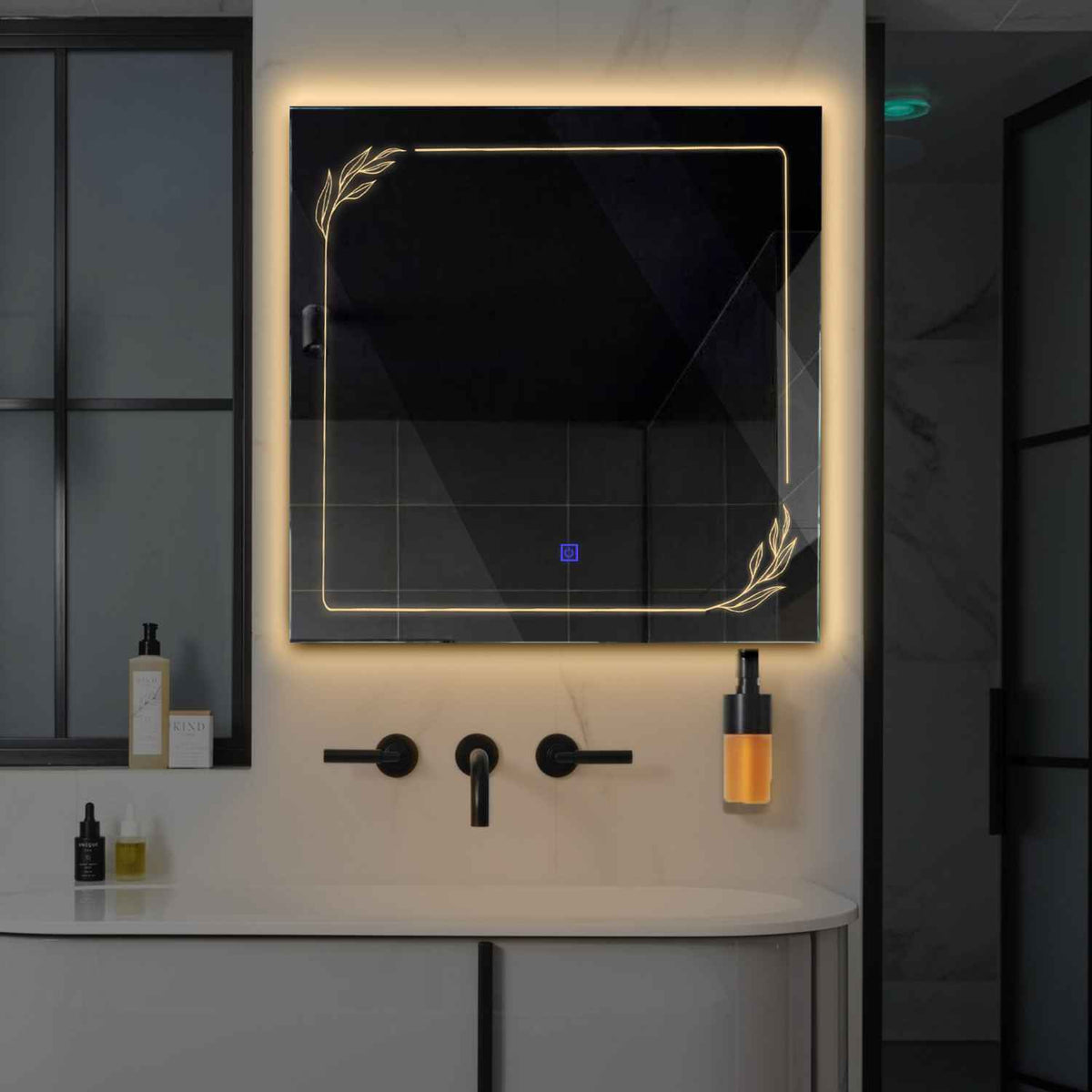 LED Spiegel Vierkant | met Touch-Knop | Warm Wit Licht - Reyze Serie Good Vibes Model 1