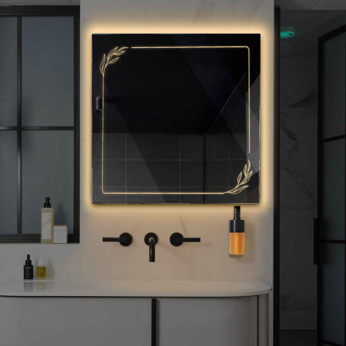 LED Spiegel Vierkant | Zonder Touchknoppen | Warm Wit Licht - Reyze Serie Good Vibes Model 1