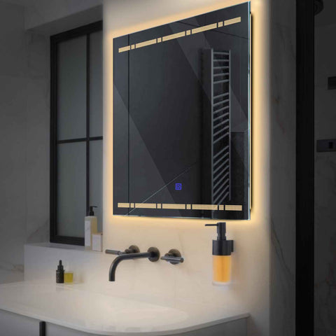 LED Spiegel Vierkant | met Touch-Knop | Warm Wit Licht - Reyze Serie Minimal Model 3