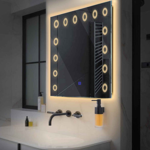 LED Spiegel Vierkant | met Touch-Knop | Warm Wit Licht - Reyze Serie Minimal Model 4