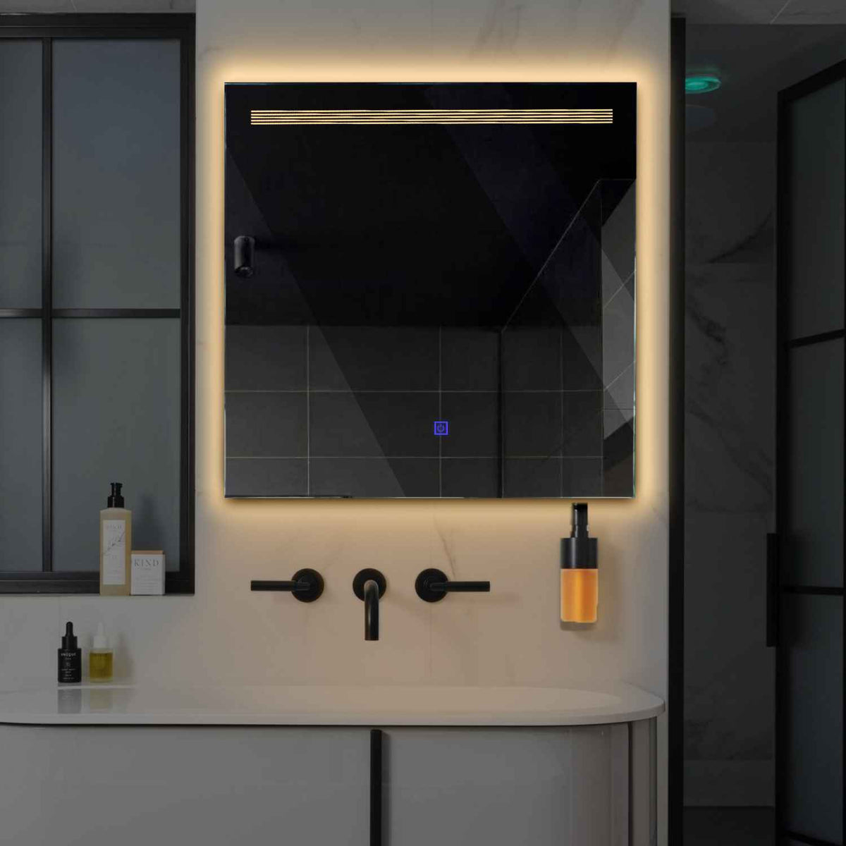 LED Spiegel Vierkant | met Touch-Knop | Warm Wit Licht - Reyze Serie Minimal Model 5