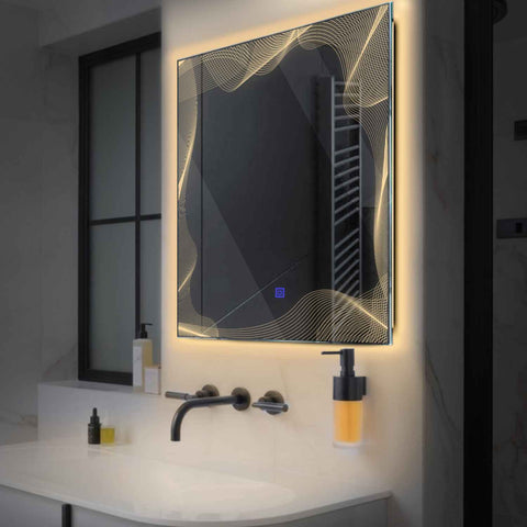 LED Spiegel Vierkant | met Touch-Knop | Warm Wit Licht - Reyze Serie Simetria Model 3