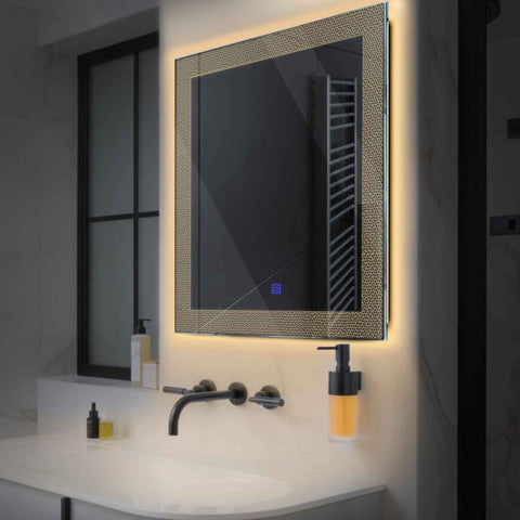 LED Spiegel Vierkant | met Touch-Knop | Warm Wit Licht - Reyze Serie Simetria Model 4