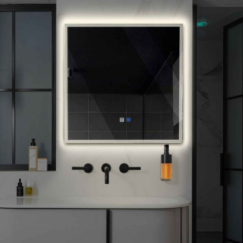 LED Spiegel Vierkant | met Touch-Knoppen | en Anti-Condens Functie | Neutraal wit licht - Reyze Serie Edge Model 1
