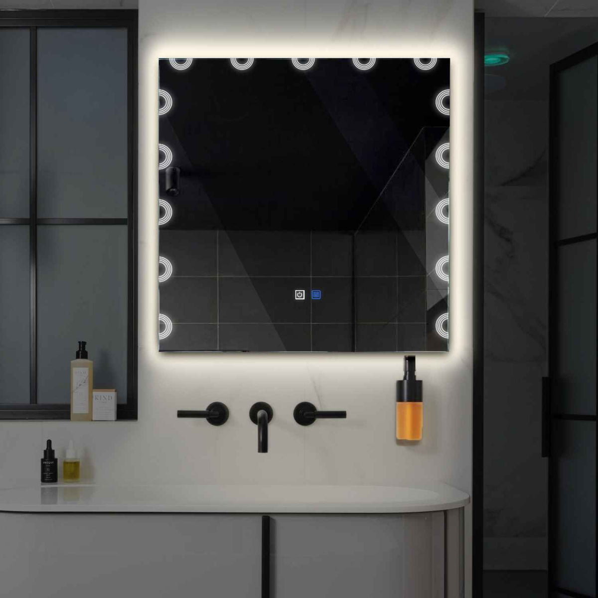 LED Spiegel Vierkant | met Touch-Knoppen | en Anti-Condens Functie | Neutraal wit licht - Reyze Serie Edge Model 4